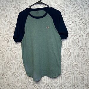 Hollister Mens Raglan T Shirt‎ Green Navy Blue Short Sleeve Logo Size L